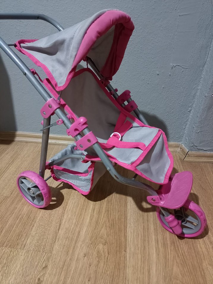Pembe ve gri bebek arabası - Görsel 2