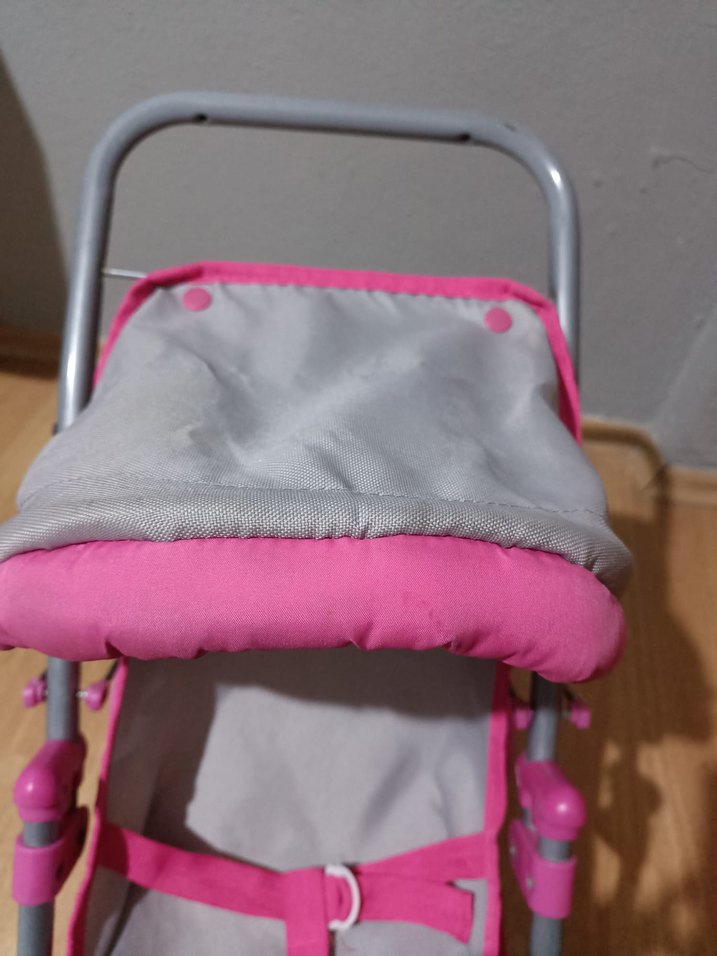 Pembe ve gri bebek arabası - Görsel 4