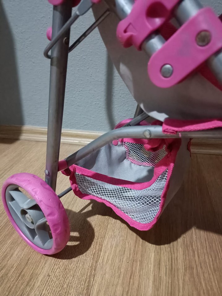 Pembe ve gri bebek arabası - Görsel 3