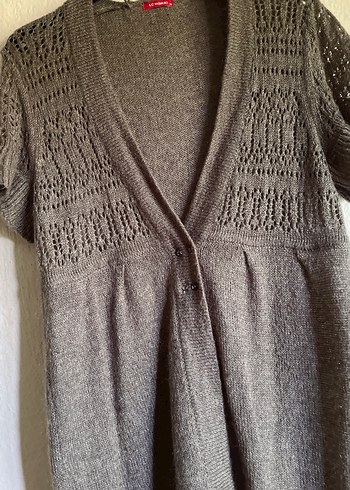 LC Waikiki Gri Örgü V Yakalı Midi yelek