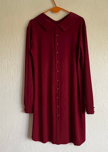 Bordo Düğmeli Midi Vintage Tunik