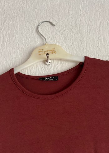 l Beden Kiremit Uzun Kollu Düğmeli Kadın penye tunik