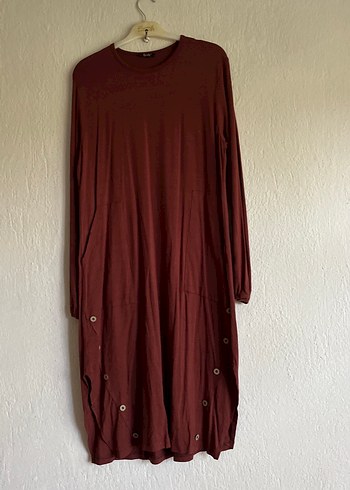 Kiremit Uzun Kollu Düğmeli Kadın penye tunik
