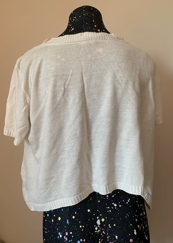 Düğmeli Beyaz Kadın Kısa Kollu Triko - Görsel 5