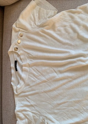 Düğmeli Beyaz Kadın Kısa Kollu Triko - Görsel 10