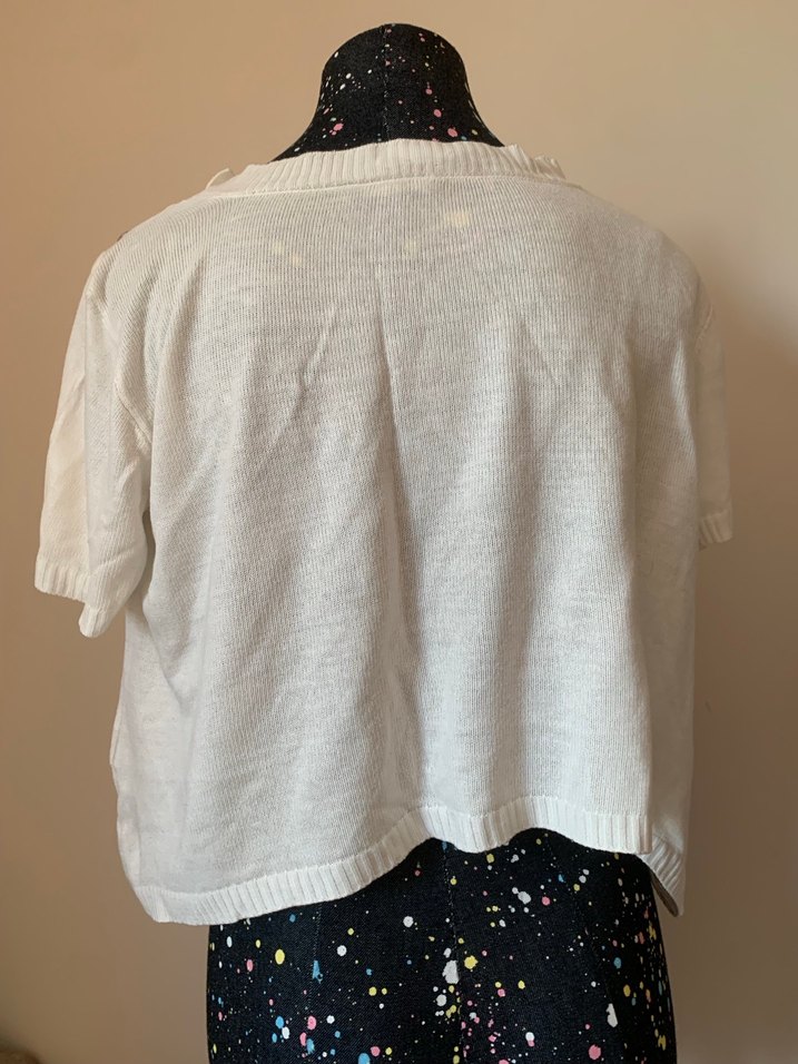 Düğmeli Beyaz Kadın Kısa Kollu Triko - Görsel 5