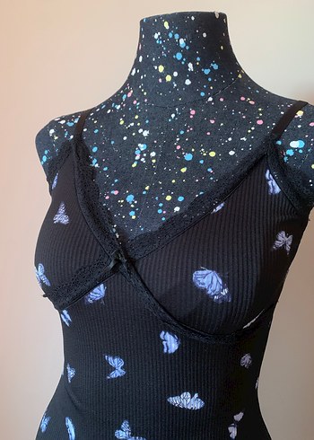 H&M Straplez Kelebek Desenli Kalem Elbise - Görsel 2