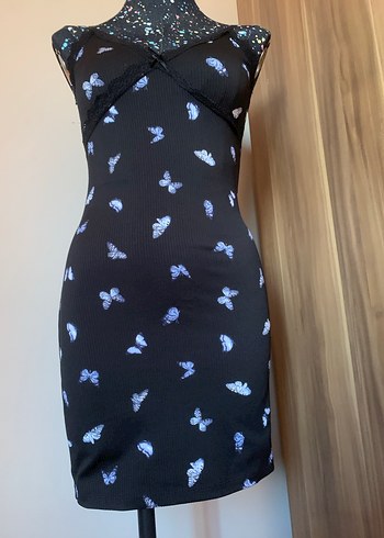 H&M Straplez Kelebek Desenli Kalem Elbise - Görsel 6