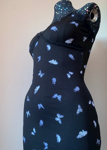 H&M Straplez Kelebek Desenli Kalem Elbise - Görsel 8