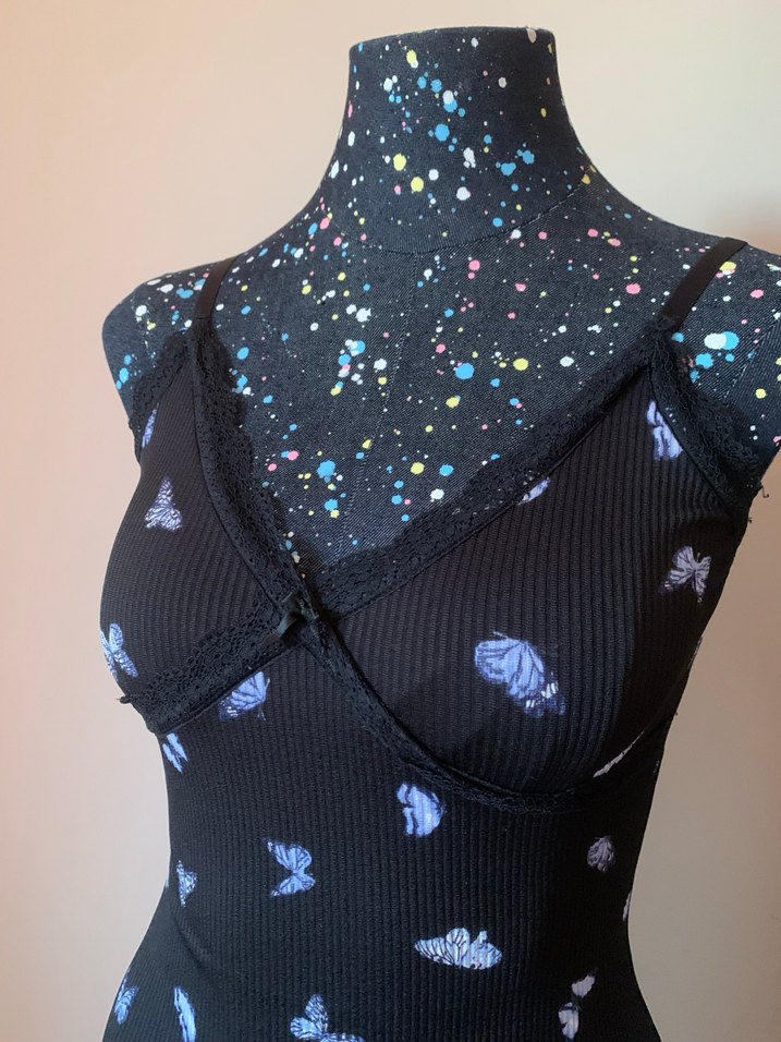 H&M Straplez Kelebek Desenli Kalem Elbise - Görsel 2