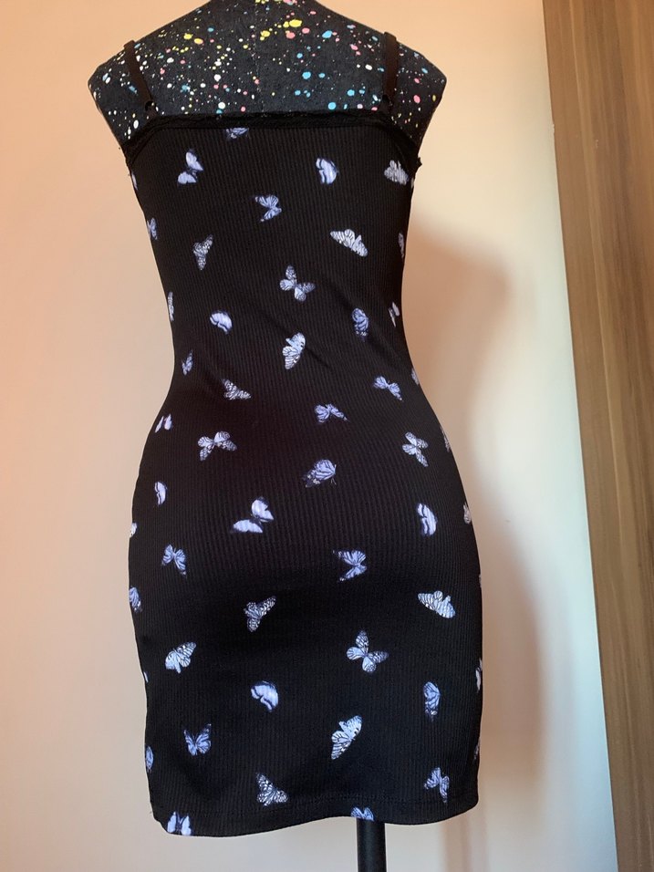 H&M Straplez Kelebek Desenli Kalem Elbise - Görsel 3