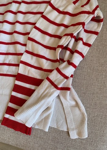 Kırmızı Çizgili Pamuklu Kadın Kazak - Görsel 2