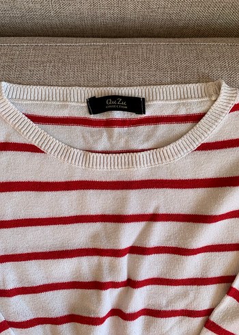 Kırmızı Çizgili Pamuklu Kadın Kazak - Görsel 6