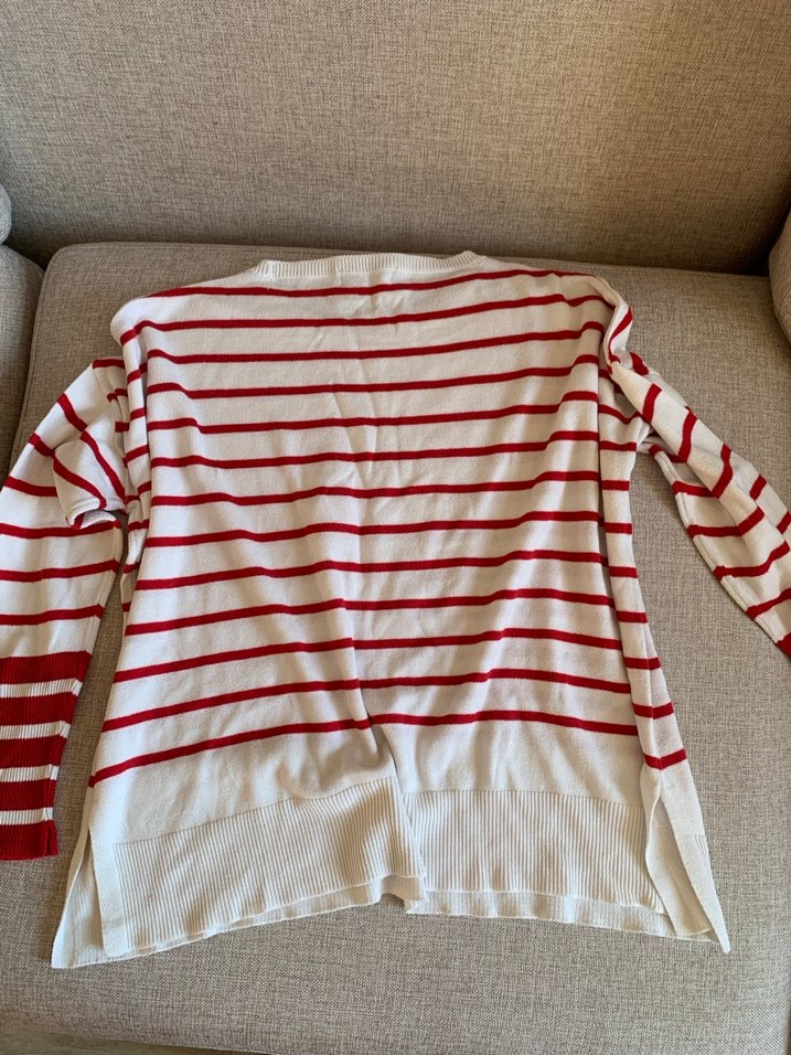 Kırmızı Çizgili Pamuklu Kadın Kazak - Görsel 4