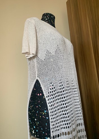 Beyaz Bohem Uzun Örgü Parça - Görsel 6