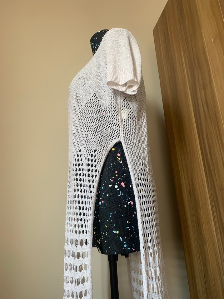 Beyaz Bohem Uzun Örgü Parça - Görsel 3