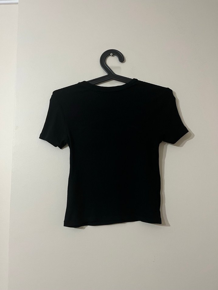 Siyah Baskılı Dar Kesim Tişört - Görsel 5