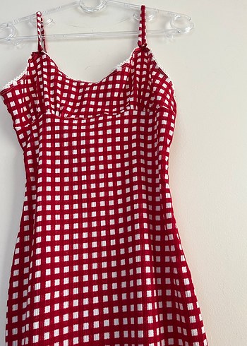 Kırmızı Kareli Askılı Midi Elbise - Görsel 2