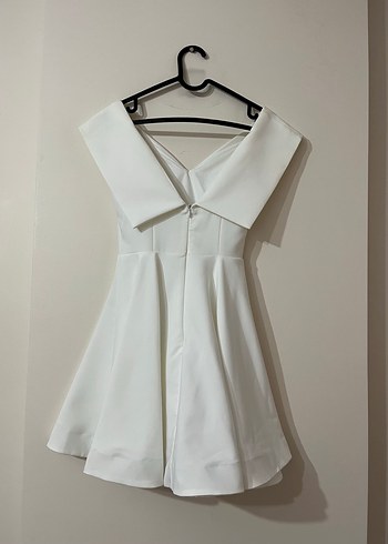 Beyaz V Yaka Midi Elbise - Görsel 6