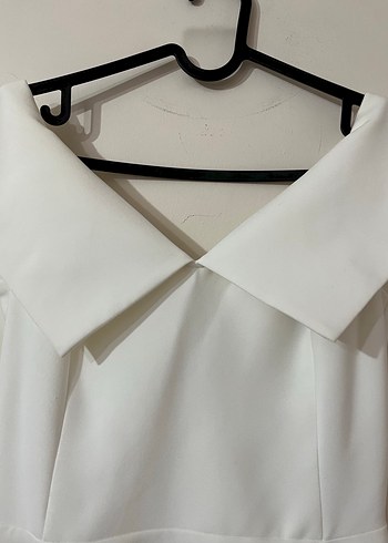 Beyaz V Yaka Midi Elbise - Görsel 5