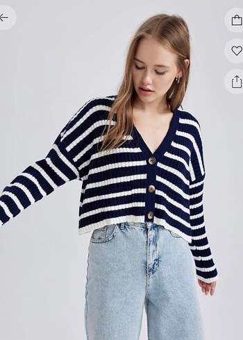 Çizgili Örgü Kadın Hırka - Görsel 7