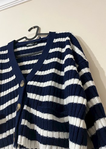 Çizgili Örgü Kadın Hırka - Görsel 4