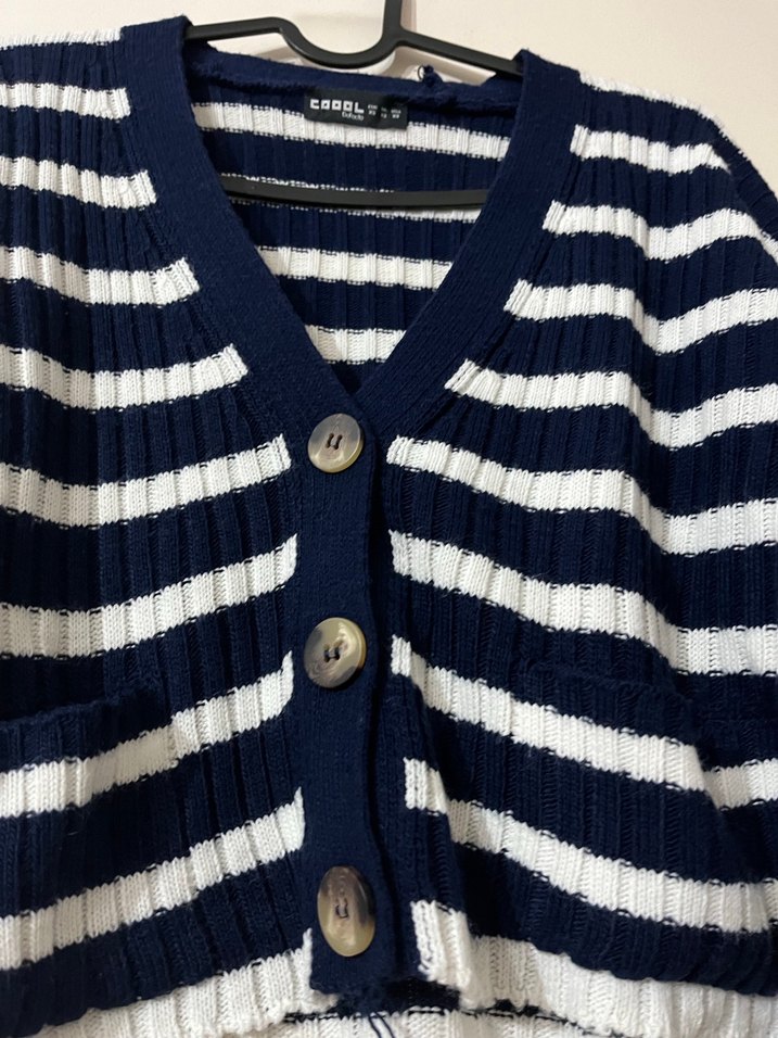 Çizgili Örgü Kadın Hırka - Görsel 2