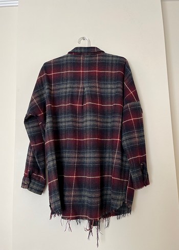 Bordo Ekoseli Uzun Kollu Düğmeli Kadın Gömlek - Görsel 4