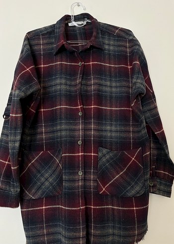 Bordo Ekoseli Uzun Kollu Düğmeli Kadın Gömlek - Görsel 2