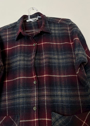 Bordo Ekoseli Uzun Kollu Düğmeli Kadın Gömlek - Görsel 3