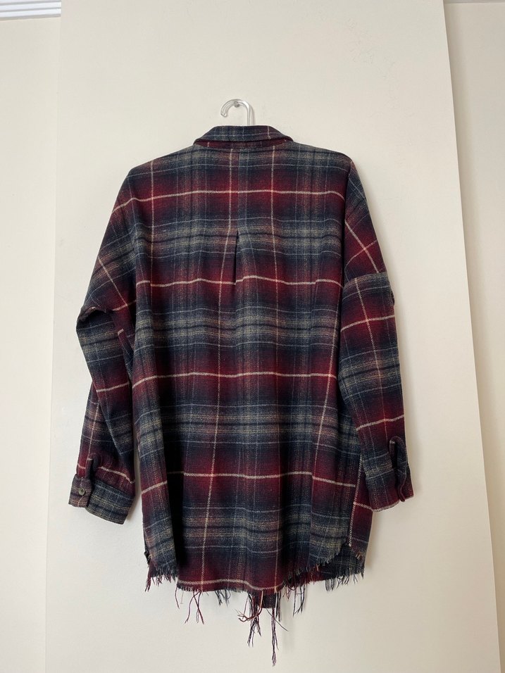 Bordo Ekoseli Uzun Kollu Düğmeli Kadın Gömlek - Görsel 4