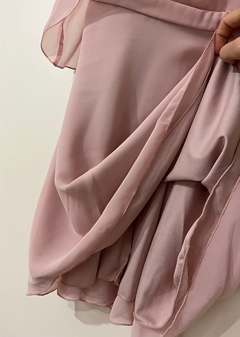 Pudra Renkli Midi Askılı Abiye Elbise - Görsel 4