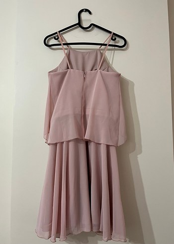 Pudra Renkli Midi Askılı Abiye Elbise - Görsel 6