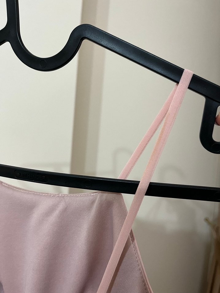 Pudra Renkli Midi Askılı Abiye Elbise - Görsel 5