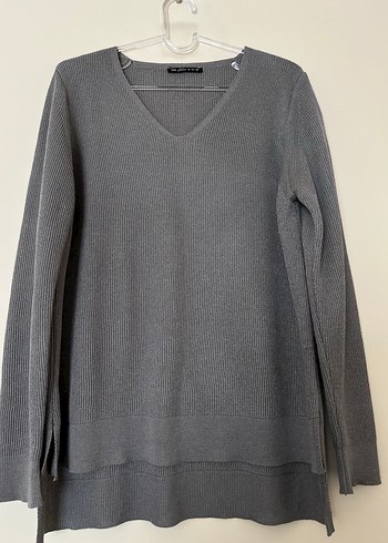 Gri V Yaka Uzun Kollu Triko Kazak - Görsel 2