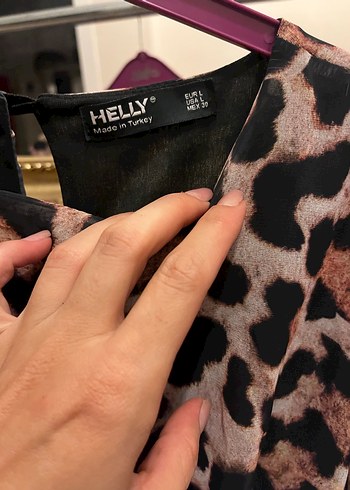 l Beden kahverengi Renk Leopar Desenli Uzun Kollu Kadın Elbise