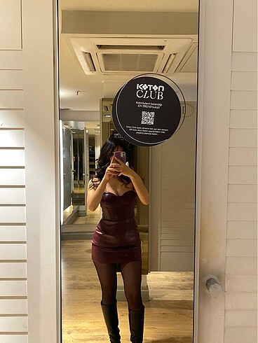 s Beden Bordo deri elbise