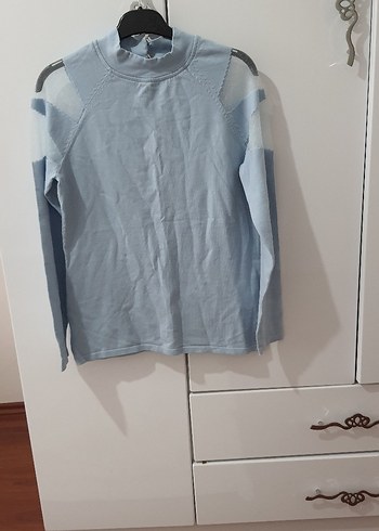Batik Mavi ince Triko Kadın Boğazlı Kazak