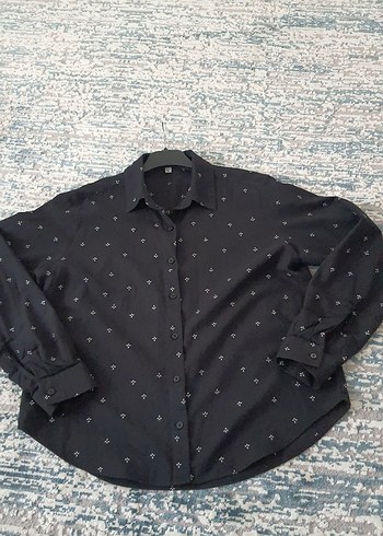 Mavi Jeans Düğmeli Siyah Uzun Kollu keten Kadın Gömlek