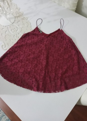 Saten Bordo Dantelli V Yaka Mini Atlet