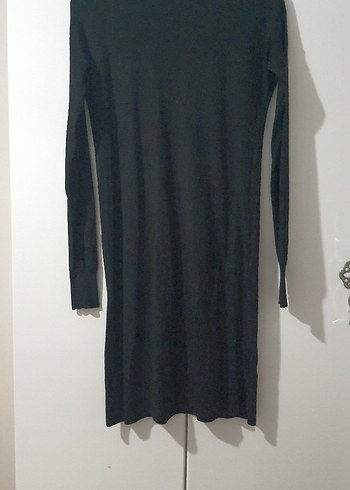 Mango Siyah V Yaka Uzun Kollu Midi Triko Elbise tunik
