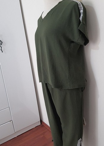 xl Beden Kadın Haki V Yaka Takım