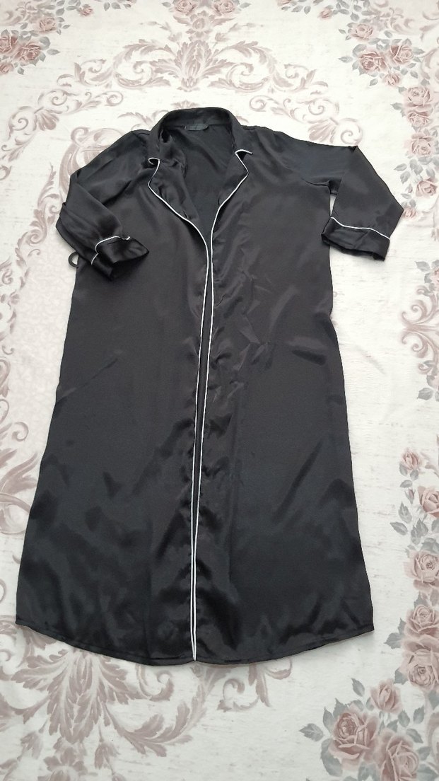 Siyah saten sabahlik - Görsel 3