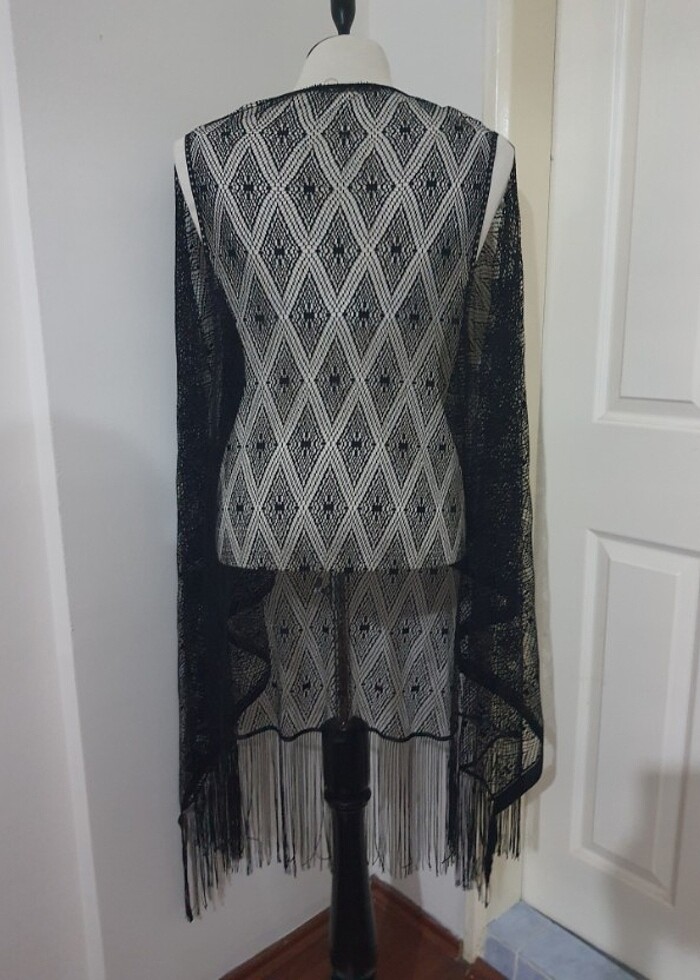 Siyah Bohem Tarzı Püsküllü Kadın Yelek pareo - Görsel 3