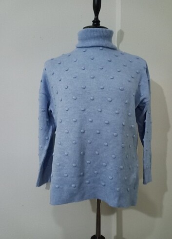 l Beden mavi Renk Balıkçı yaka ponponlu bol kesimli kazak L XL