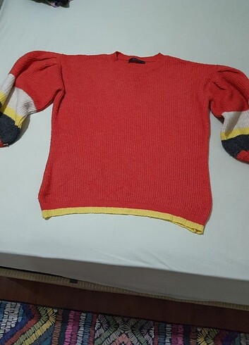 xl Beden turuncu Renk Balon kol tarz bol kesimli triko kazak L XL