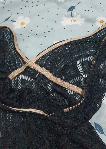 Dantel Detaylı Siyah V Yaka Uzun elbise pareo - Görsel 8