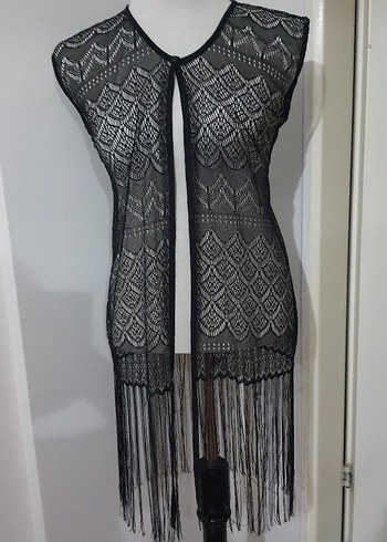 Dantel siyah altı püsküllü pareo - Görsel 2