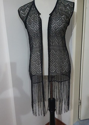 Dantel siyah altı püsküllü pareo - Görsel 3