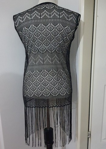 Dantel siyah altı püsküllü pareo - Görsel 4